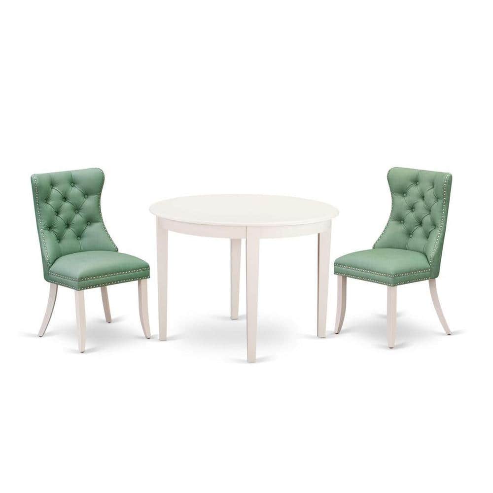 Set Tavolo Da Pranzo Allungabile 3 Pezzi East West Furniture: Tavolo Con Foglie E 2 Sedie, Legno E Finitura Bianca, Stile Classico