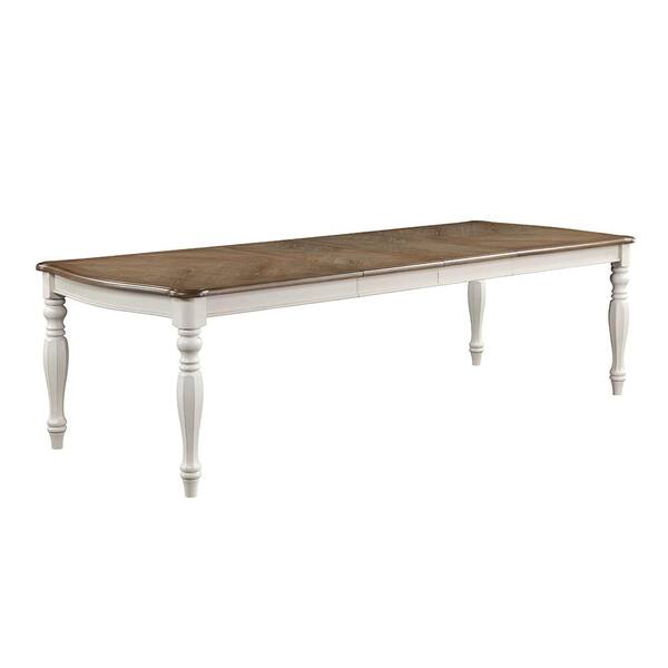 Acme Furniture Florian Oak & Antique White Finish Wood 42 in. 4 Legs Dining Table Seats 8