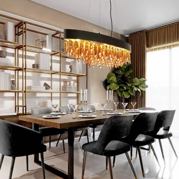 Palicourea 10-Light Brushed Gunmetal Gray and Plating Brass Island Crystal Chandelier for Dining Rooms, Kitchens