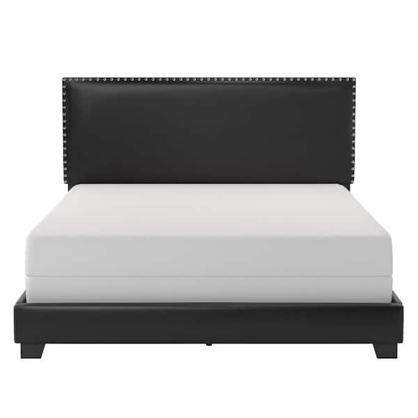 Gayle Faux Leather Nail Head Trim Upholstered Queen Bed, Black