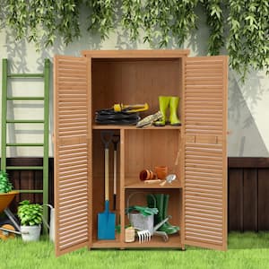 18.25 in. x 34.25 in. x 63 in. Natural Wooden Garden Storage Shed with Lock and Weather-Resistant Coating