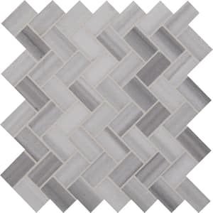 Bergamo Herringbone 12 in. x 12 in. x 10 mm Polished Marble Mesh-Mounted Mosaic Tile (9.4 sq. ft. / case)