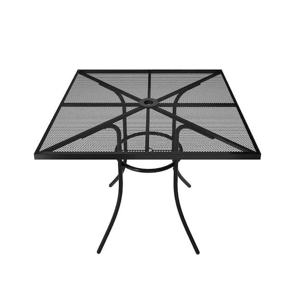 Boyel Living Square Metal Outdoor Patio Dining Table  in Black with 1.9 in. Umbrella Hole