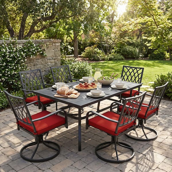 Nuu Garden Black 7-Piece Metal Rectangle Outdoor Dining Set with
