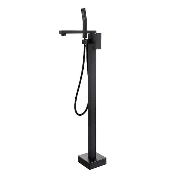 Single-Handle Floor Mount Free Standing Bathroom Tub Filler Faucet with Handheld Shower in Matte Black
