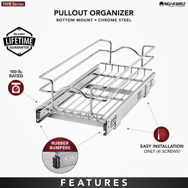 Rev-A-Shelf 5WB1-1218CR-1 12x18 Single Wire Basket Pull Out Cabinet Organizer