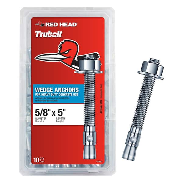 Red Head 5/8 in. x 5 in. Zinc Plated Steel Hex-Nut-Head Solid-Concrete Wedge Anchors (10-Pack)