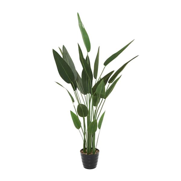 Litton Lane 61 in. H Bird of Paradise Artificial Plant with Realistic Leaves and Black Fluted Pot
