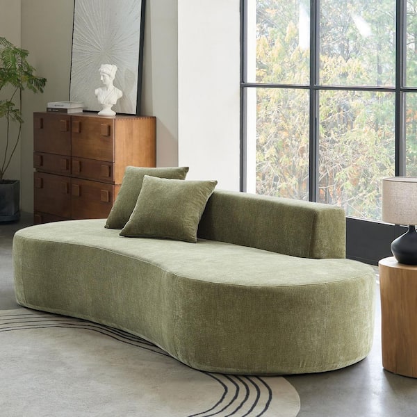 Celisha 94.5 in. Wide Armless Polyester Modern Curved Sofa in Olive
