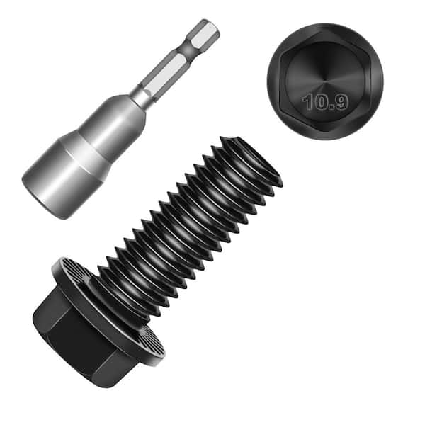 M10 x 25 mm Black Oxide Carbon Steel Flanged Hex Head Bolts and Nuts Set (10-Pack)
