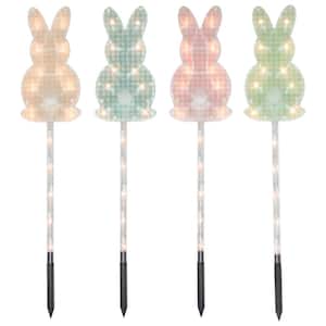 Plaid Pastel Bunny Easter Pathway Marker Lawn Stakes Clear Lights (4-Count)