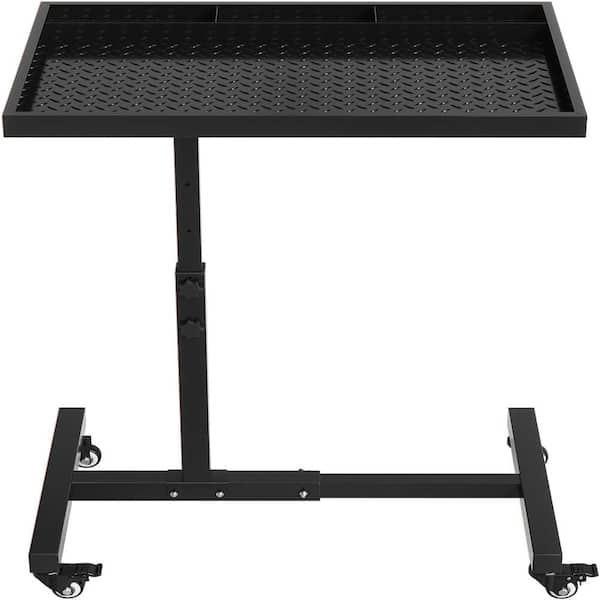 Rolling Work Table Adjustable Height, 220 LBS Black Mobile Workbench with Tool Tray & Locking Casters