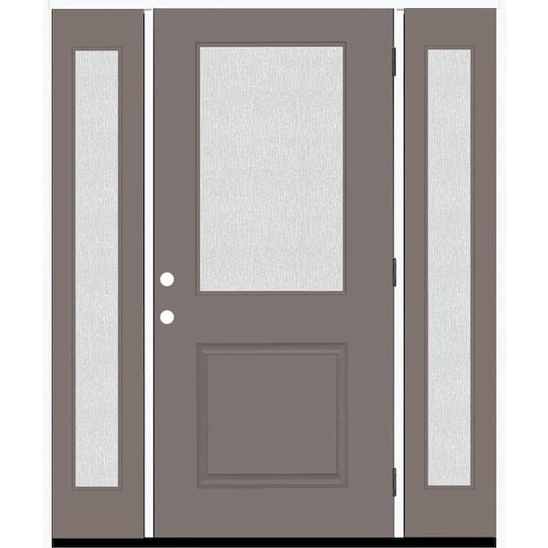 Steves & Sons Legacy 64 in. W x 80 in. 1/2 Lite Rain Glass LHOS Primed Kindling Finish Fiberglass Prehung Front Door Db 12 in. SL
