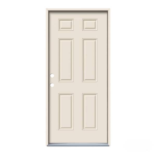 JELD-WEN 30 in. x 80 in. 6-Panel Primed 90 Minute Fire RatedSteel Right-Hand Inswing Steel Prehung Front Door