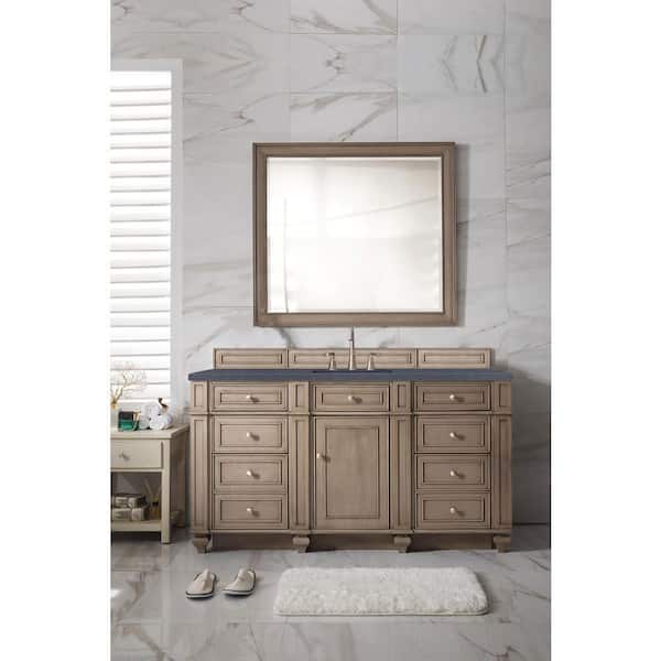 James Martin Vanities Bristol 60 in. W x 23.5 in.D x 34 in. H Single Bath Vanity in Whitewashed Walnut with Quartz Top in Charcoal Soapstone