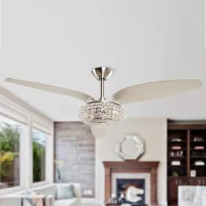 52 in. Indoor Brushed Nickel Crystal Ceiling Fan with Light Kit and Remote Control
