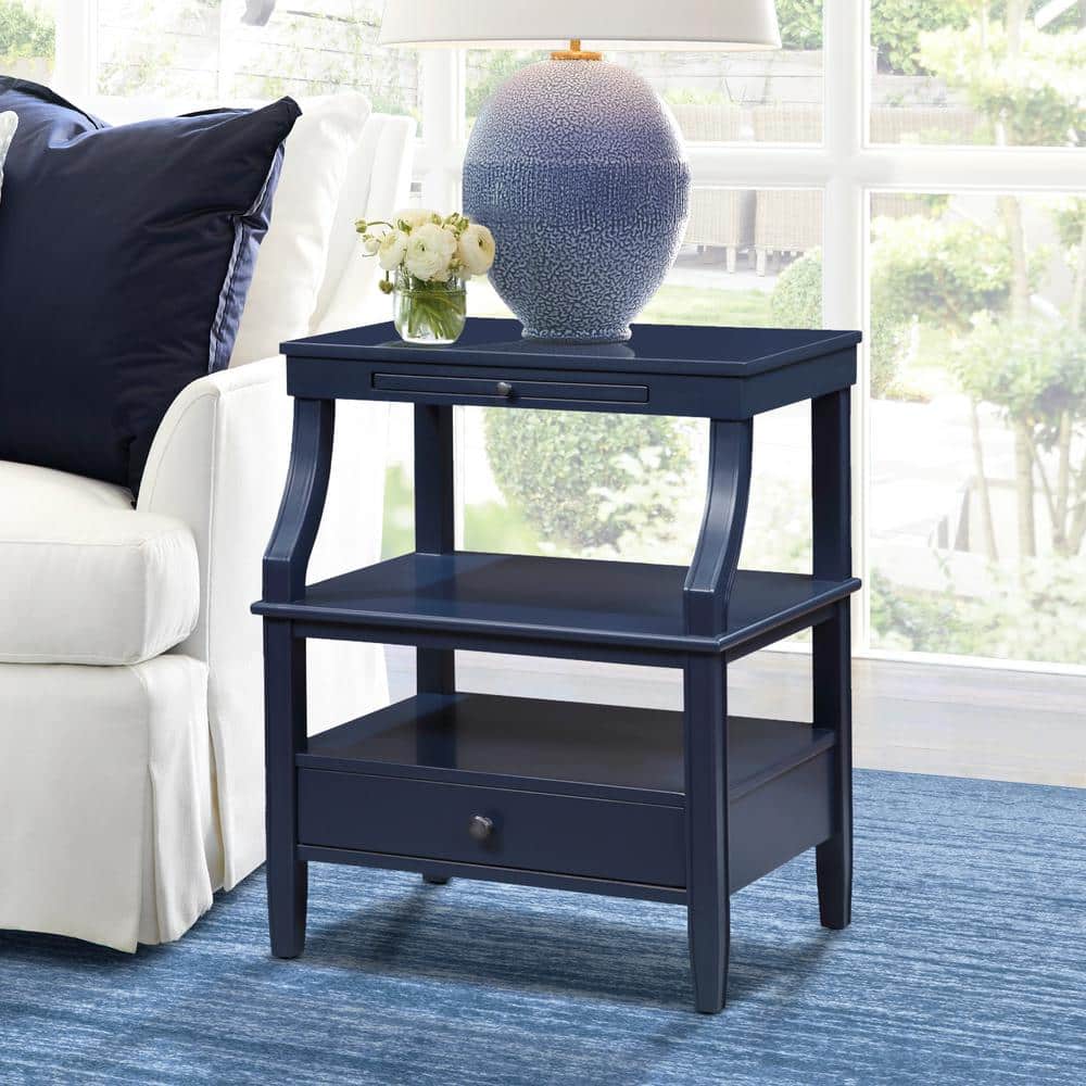 Newton 1-Drawer Midnight Blue Nightstand 28 in. Height x 23.75 in. Width x 