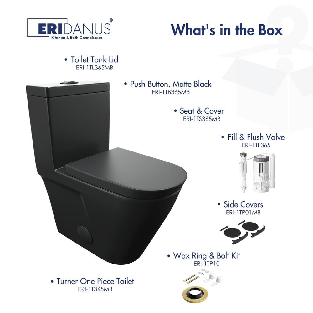 Turner Matte Black Elongated Dual Flush One-Piece Toilet