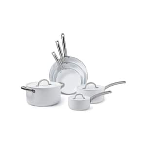 9-Piece Ceramic White Aluminum Cookware Set, Pots and Pans Set, White