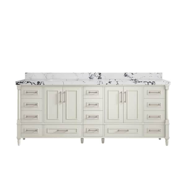 Willow Collections Hudson 84 in. Double Sink Freestanding Alabaster Bath Vanity with Viola Night Qt. Top Unassembled