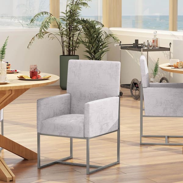 Element Modern Grey Velvet Upholstered Dining Armchair (Set of 2)