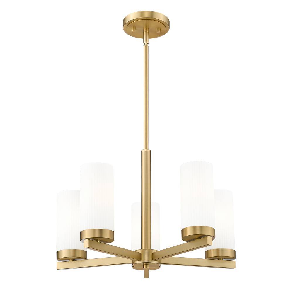 Gold 5-Light Mini Chandelier with Frosted Glass Shades
