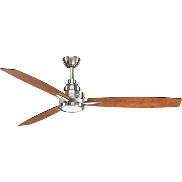 Progress Lighting Gaze 60 in. Indoor Integrated LED Brushed Nickel Modern Ceiling Fan with Remote for Living Room and Bedroom