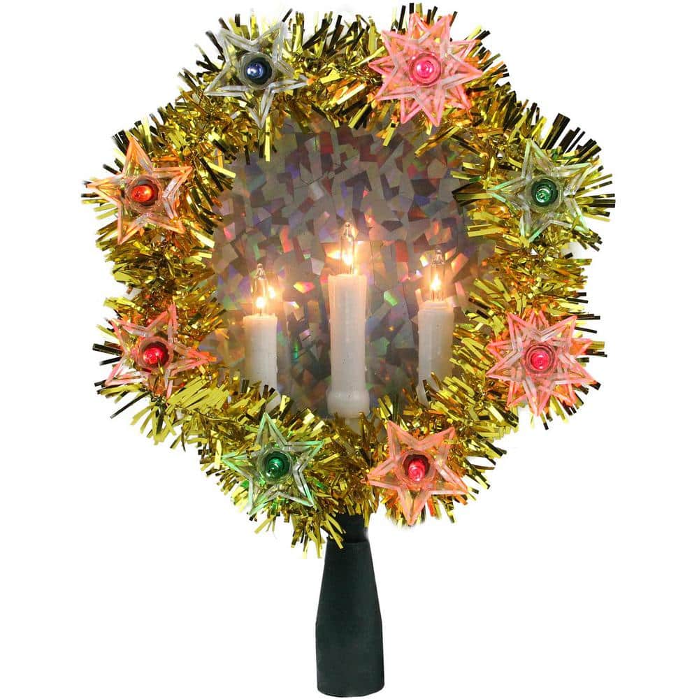 8.5 inches Christmas Tinsel Star Tree Topper 4 Assorted Colors w 