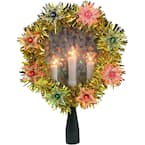 7 in. Gold Tinsel Wreath with Candles Christmas Tree Topper - Multi Lights