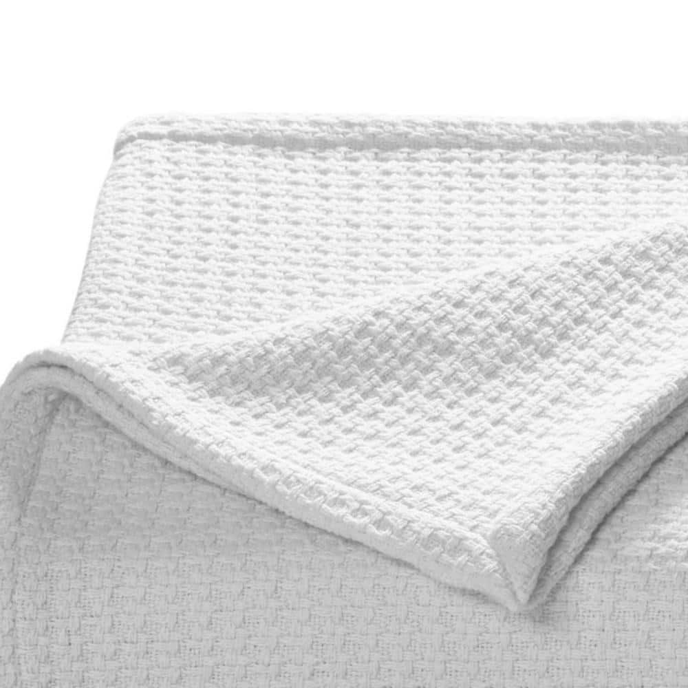 Coastal Knit King-Sized White Cotton Blanket - Reversible & Machine Washable