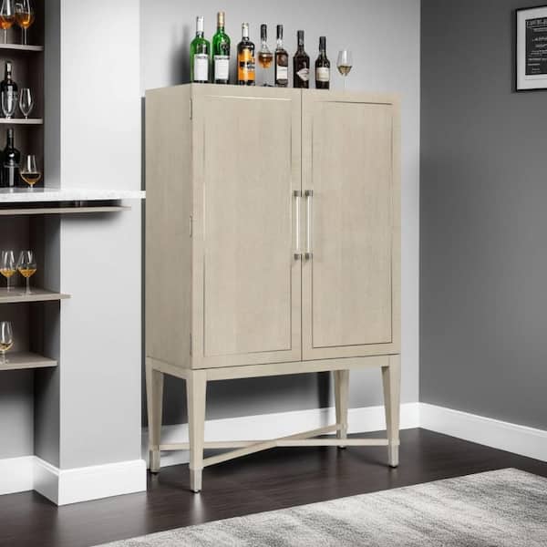 Olto Light Oak Brown 19 in. Bar Cabinet with 2 Shelves and Stemware Racks