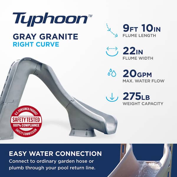 Typhoon Gray Granite Right Curve Pool Slide