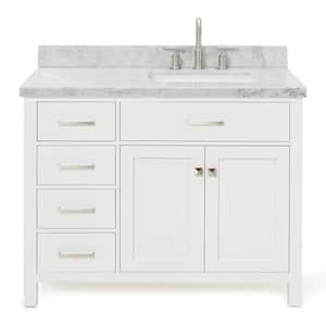 Bristol 43 in. W x 22 in. D x 36 in. H Freestanding Bath Vanity in White with Carrara White Marble Top