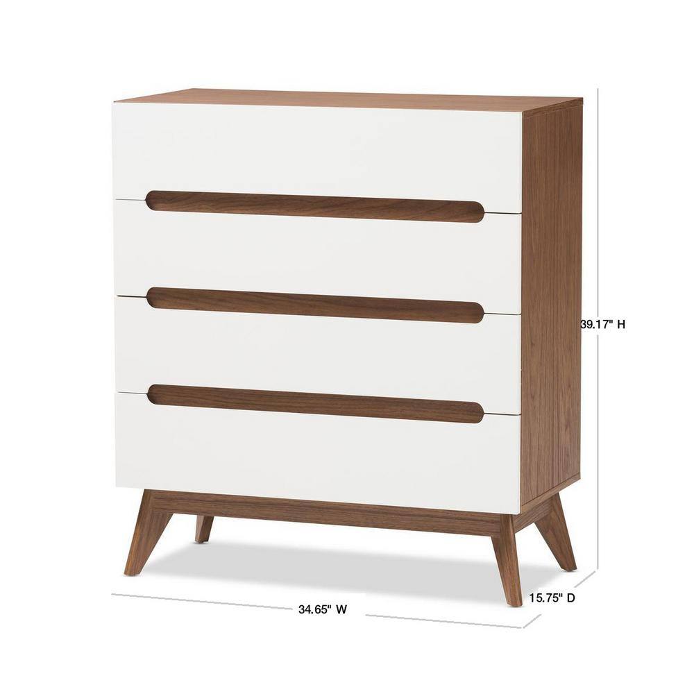 Calypso White and Walnut Mid-Century Modern 4-Drawer Chest