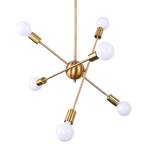 6-Light Brushed Brass Sputnik Pendant Lighting Satellite Lights Modern Farmhouse Chandelier
