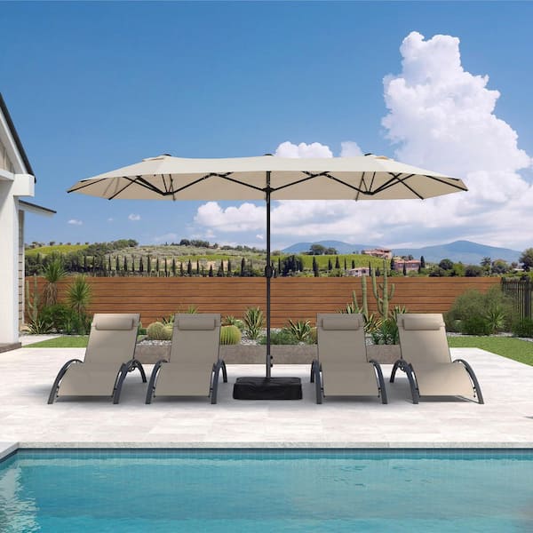 PURPLE LEAF 13 ft. Gray Aluminum Market Umbrella with Double-Sided Outdoor  Table Patio Umbrellas with Base in Beige PPL02-STUM13KK
