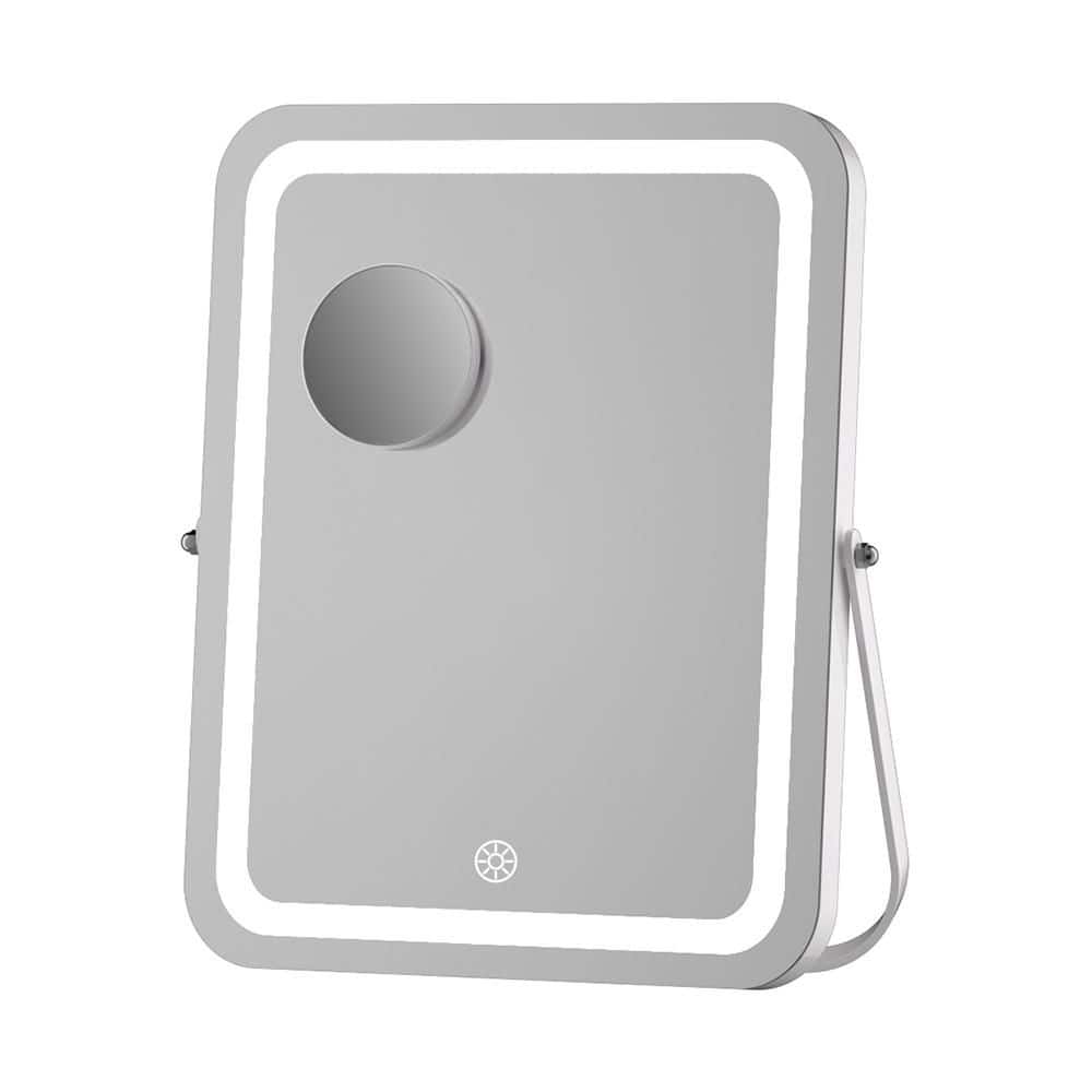 White 11 in W x 14 in. H Rounded Rectangle Framed LED Makeup Mirror with Bl