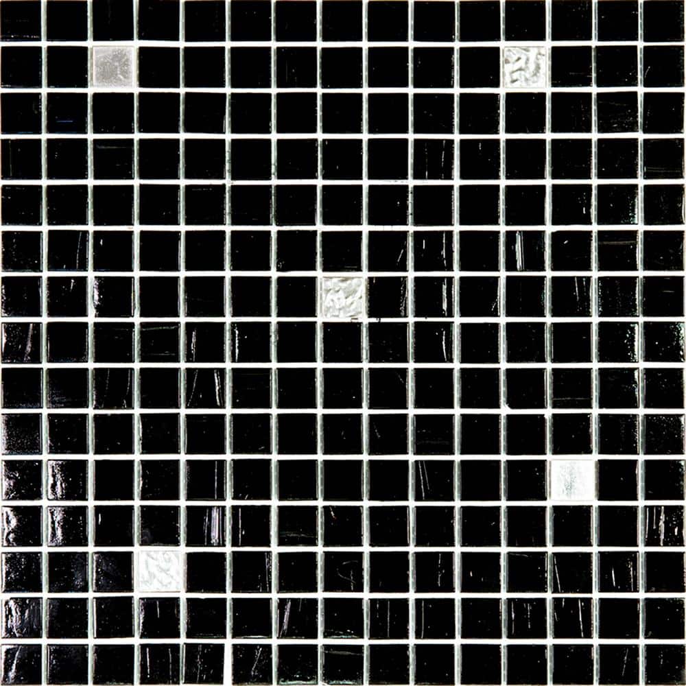 12" x 12" Black and White Iridescent Glass Mosaic Tile