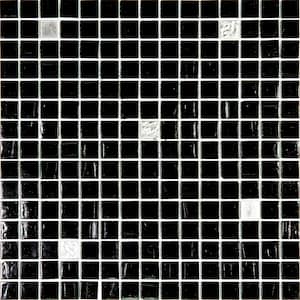 Mingles 12 in. x 12 in. Glossy Black and White Glass Mosaic Wall and Floor Tile (20 sq. ft./case) (20-pack)