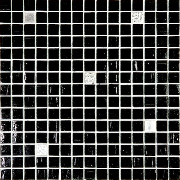 Mingles 12 in. x 12 in. Glossy Black and White Glass Mosaic Wall and Floor Tile (20 sq. ft./case) (20-pack)