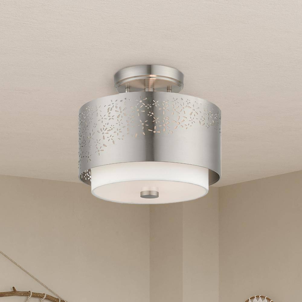 Brushed Nickel Drum LED Indoor/Outdoor Semi-Flush Mount