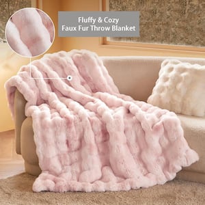 ILTB Pink Faux Rabbit Fur 60 in. x 80 in. Shag Plush Throw Blanket