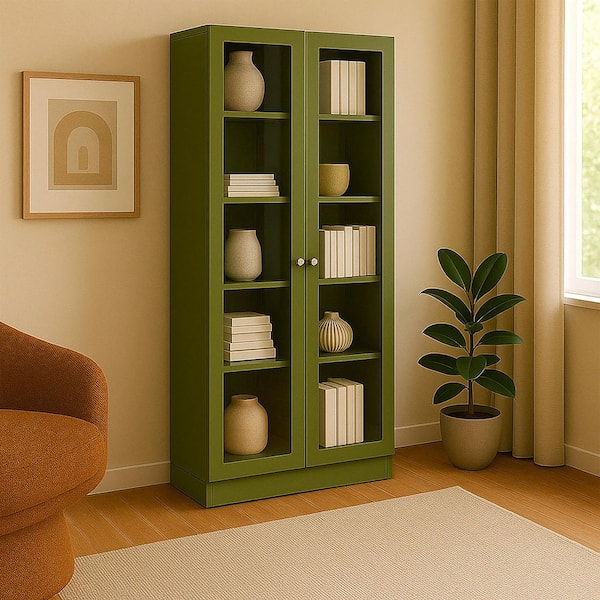 Glamour Home Avice Green 59in. Office Storage Cabinet with 4 Shelves
