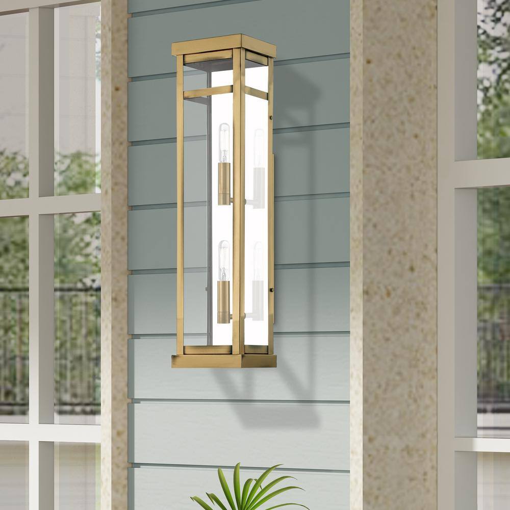 Elegant Antique Brass Dimmable Lantern Sconce with Clear Glass