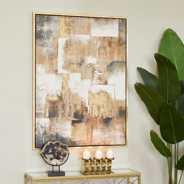 1- Panel Abstract Framed Wall Art with Gold Frame 47 in. x 36 in.