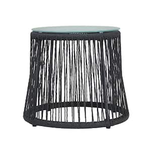 Gray Round Woven Rope 16.25 in. H Outdoor Coffee Table