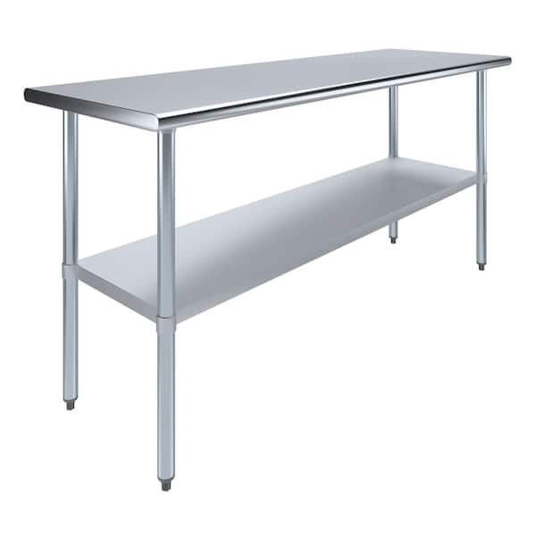 AMGOOD 24 in. x 72 in. Stainless Steel Kitchen Utility Table with Adjustable Bottom Shelf