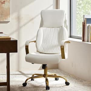 Jill Mid-Century Modern Ivory Vegan Leather Ergonomic Office Chair with Lumbar Support