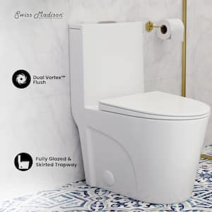 St. Tropez 10 in. 1-piece 1.1/1.6 GPF Dual Flush Elongated Toilet in Glossy White, Seat Included