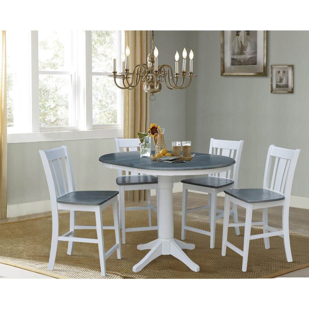 Heather Gray & White Solid Parawood 36" Round Extendable Counter Table